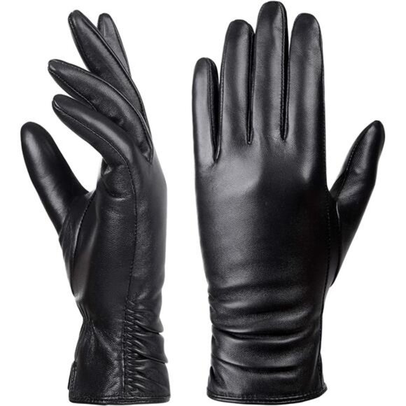 Womens Leather Gloves Winter Touchscreen Warm Driving Lambskin Genuine Leather - Picture 1 of 8